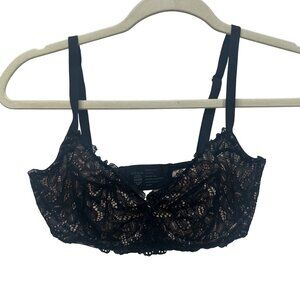 Soma Lace Balconette Bra 32DDD Black Unlined Adjustable Straps Hook Closure